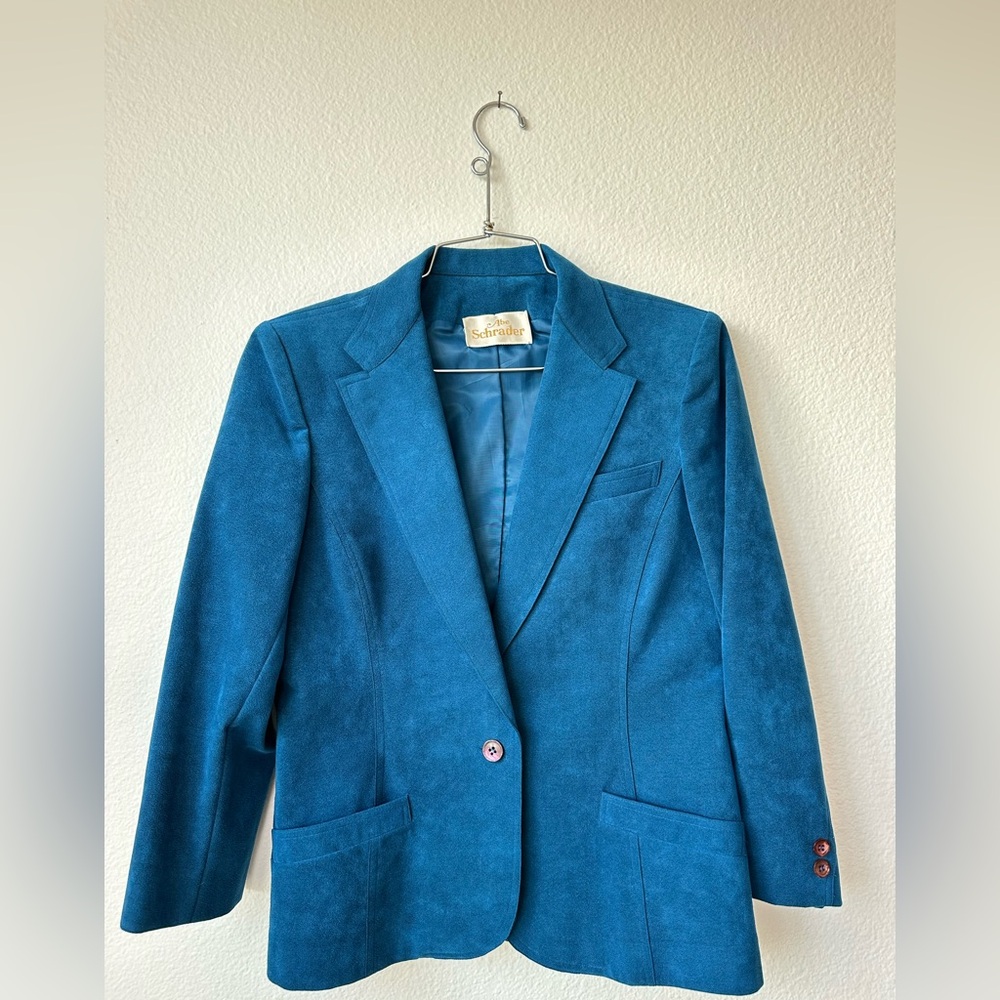 Vintage Abe Schrader Blazer Womens Blue Ultrasuede USA Women’s Union Made MINT S